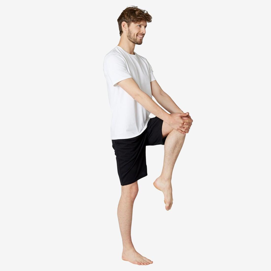 Fitness Long Stretch Cotton Shorts, Black, , large image number 3