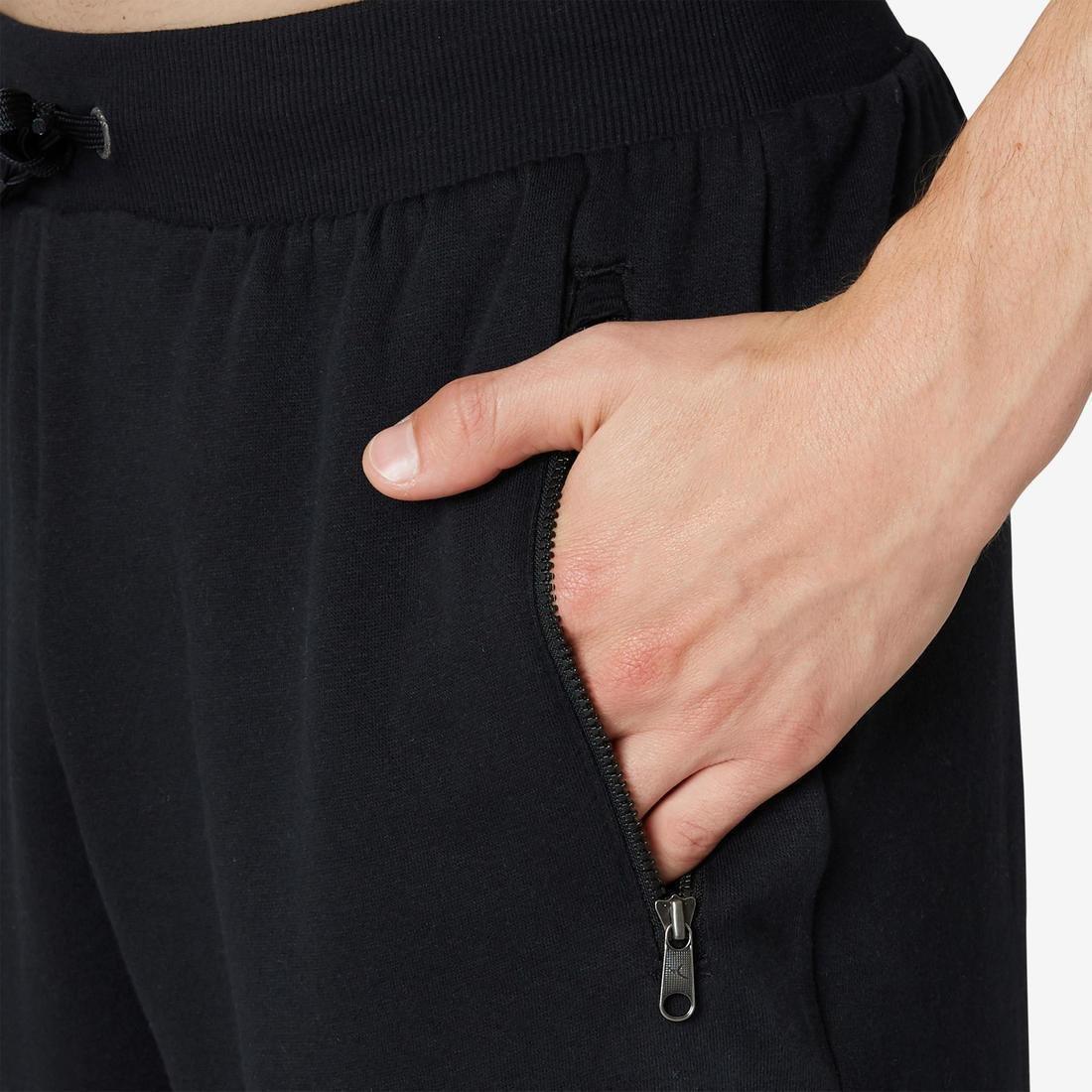 Fitness Fleece Jogging Bottoms With Zip Pockets, Black, , large image number 6