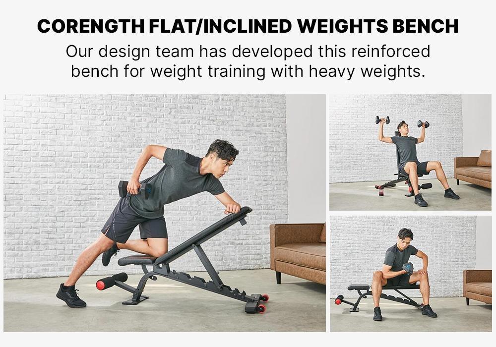 DEFAULT Reinforced Flat/Inclined Weights Bench, No Color, large image number 18