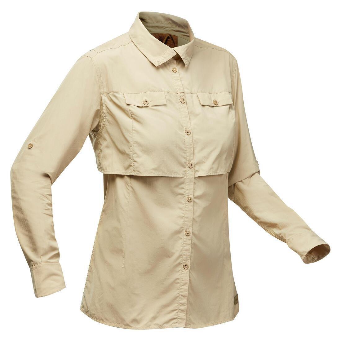 Womens Desert 500 Long-Sleeved Trekking Shirt, Beige, , large image number 0