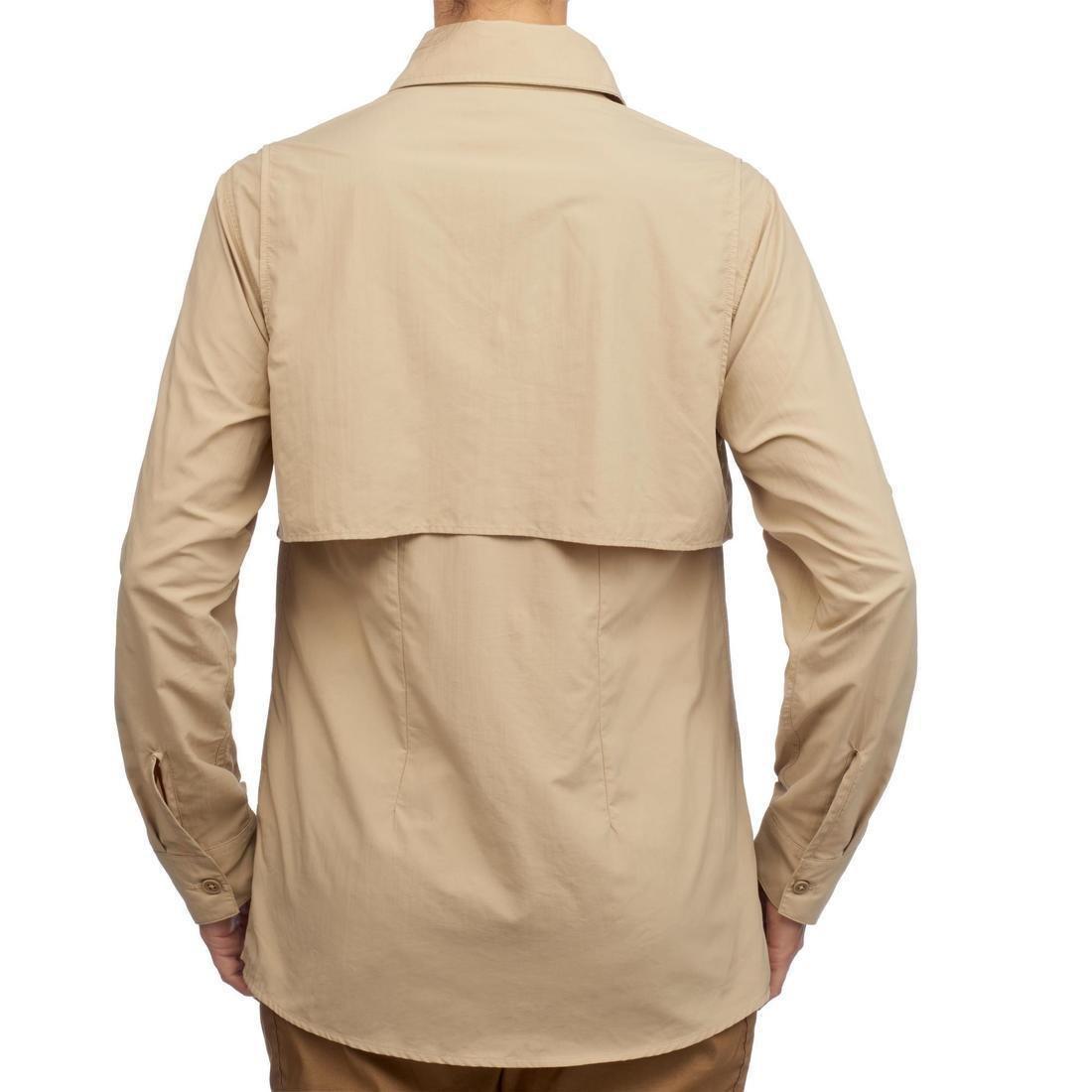 Womens Desert 500 Long-Sleeved Trekking Shirt, Beige, , large image number 3