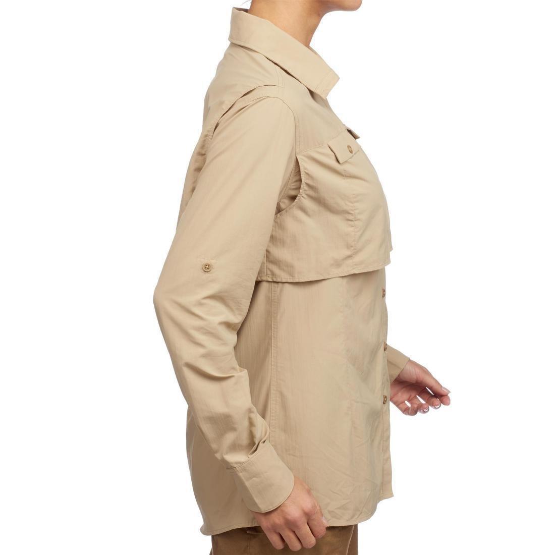Womens Desert 500 Long-Sleeved Trekking Shirt, Beige, , large image number 4