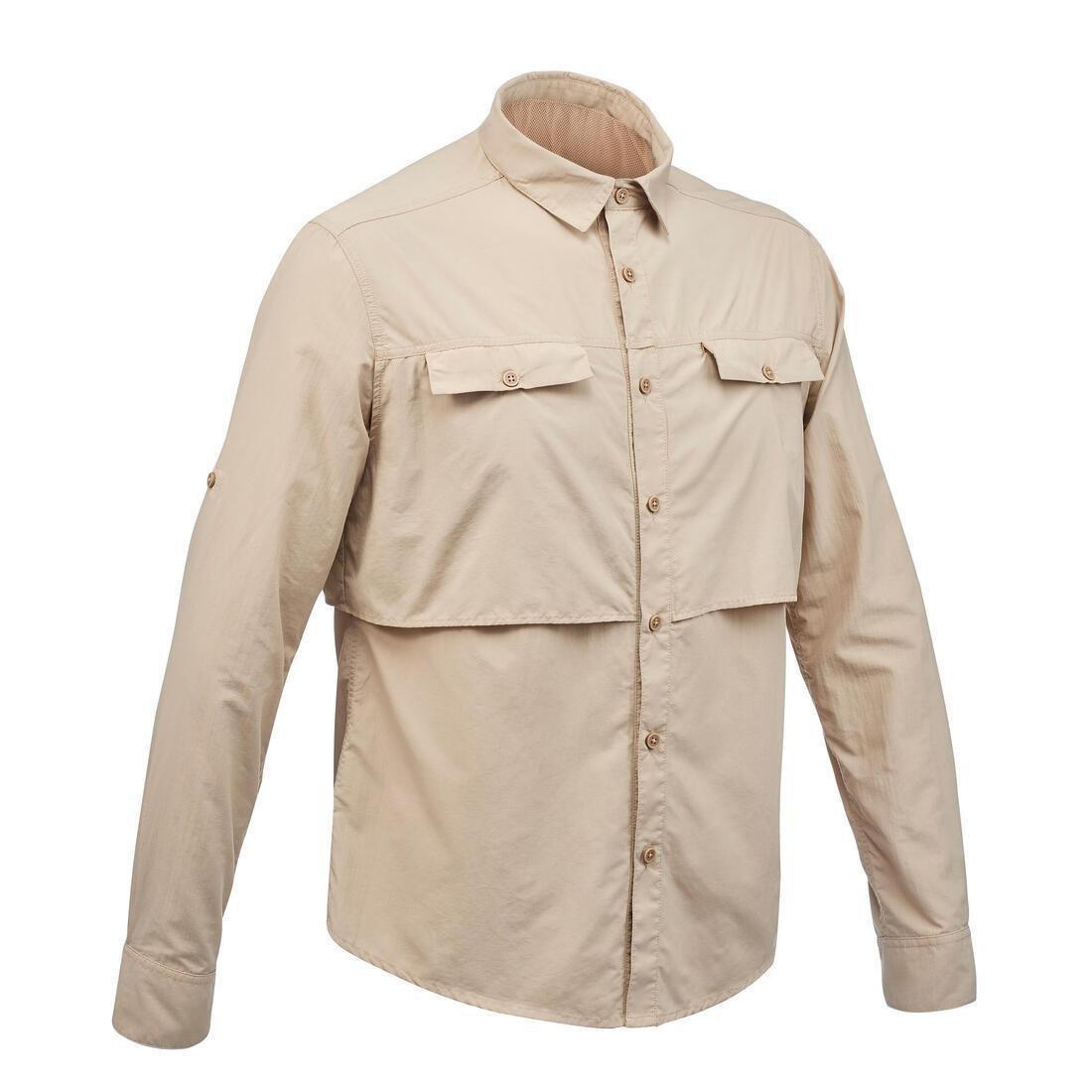 Mens Long Sleeved Anti-Uv Desert Trekking Shirt - Desert 500, Beige, No Color, medium