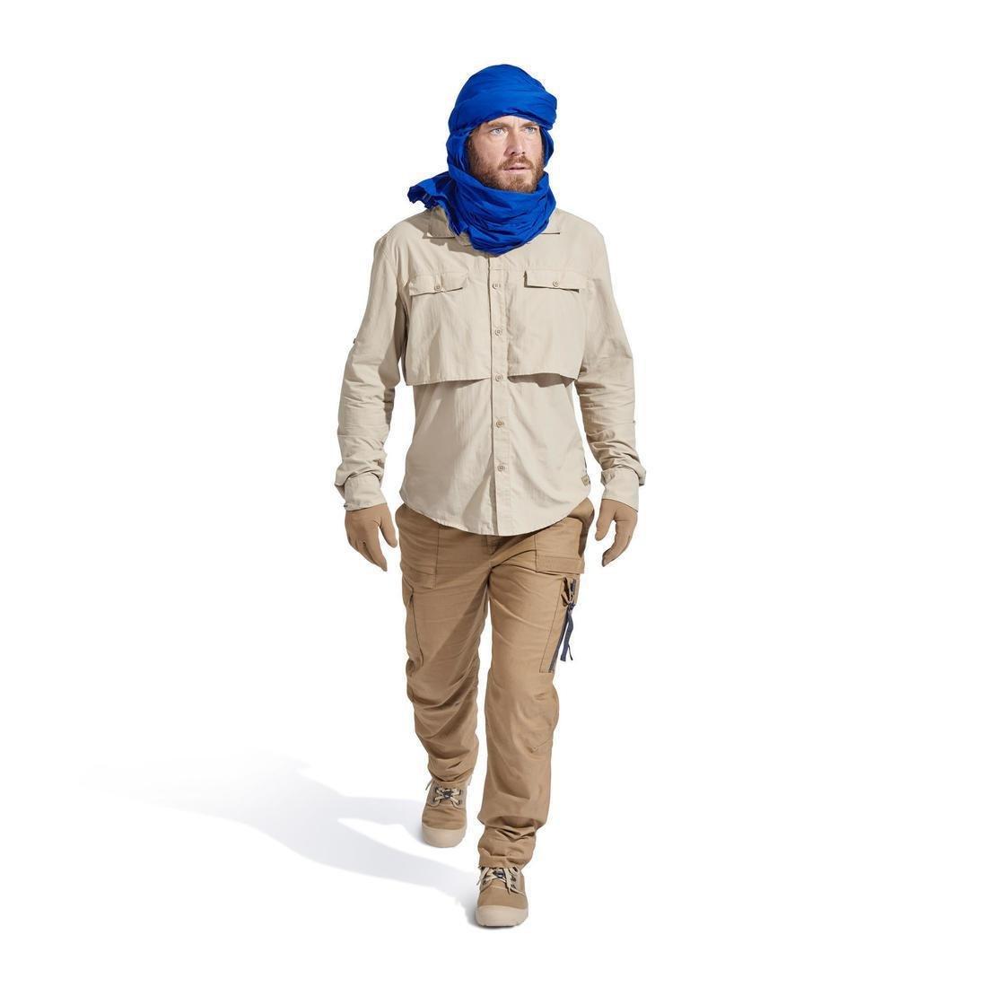 Men Long Sleeved Anti-UV Desert Trekking Shirt - Desert 500, Beige, No Color, large image number 3