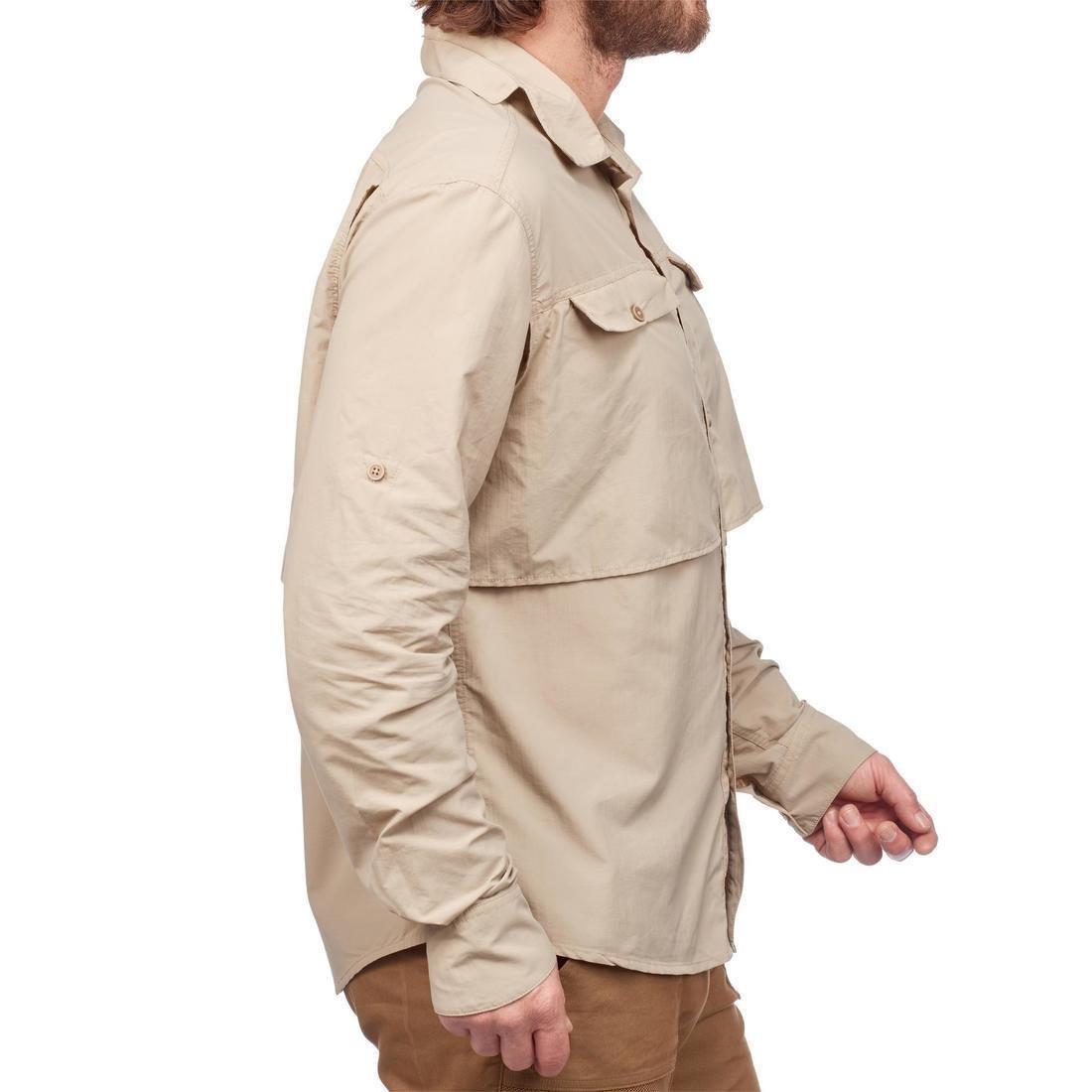 FORCLAZ - Mens Long Sleeved Anti-Uv Desert Trekking Shirt - Desert 500, Beige