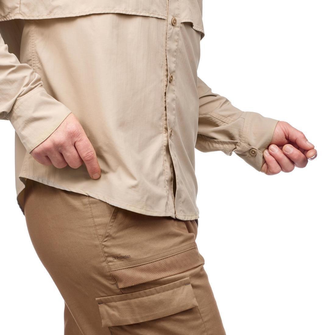 Men Long Sleeved Anti-UV Desert Trekking Shirt - Desert 500, Beige, No Color, large image number 7