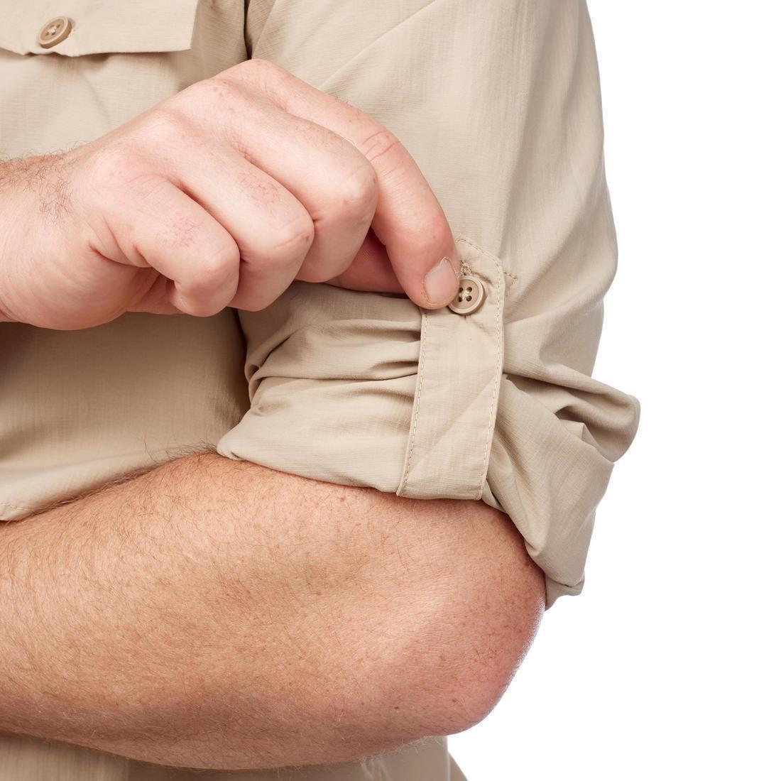 Men Long Sleeved Anti-UV Desert Trekking Shirt - Desert 500, Beige, No Color, large image number 9