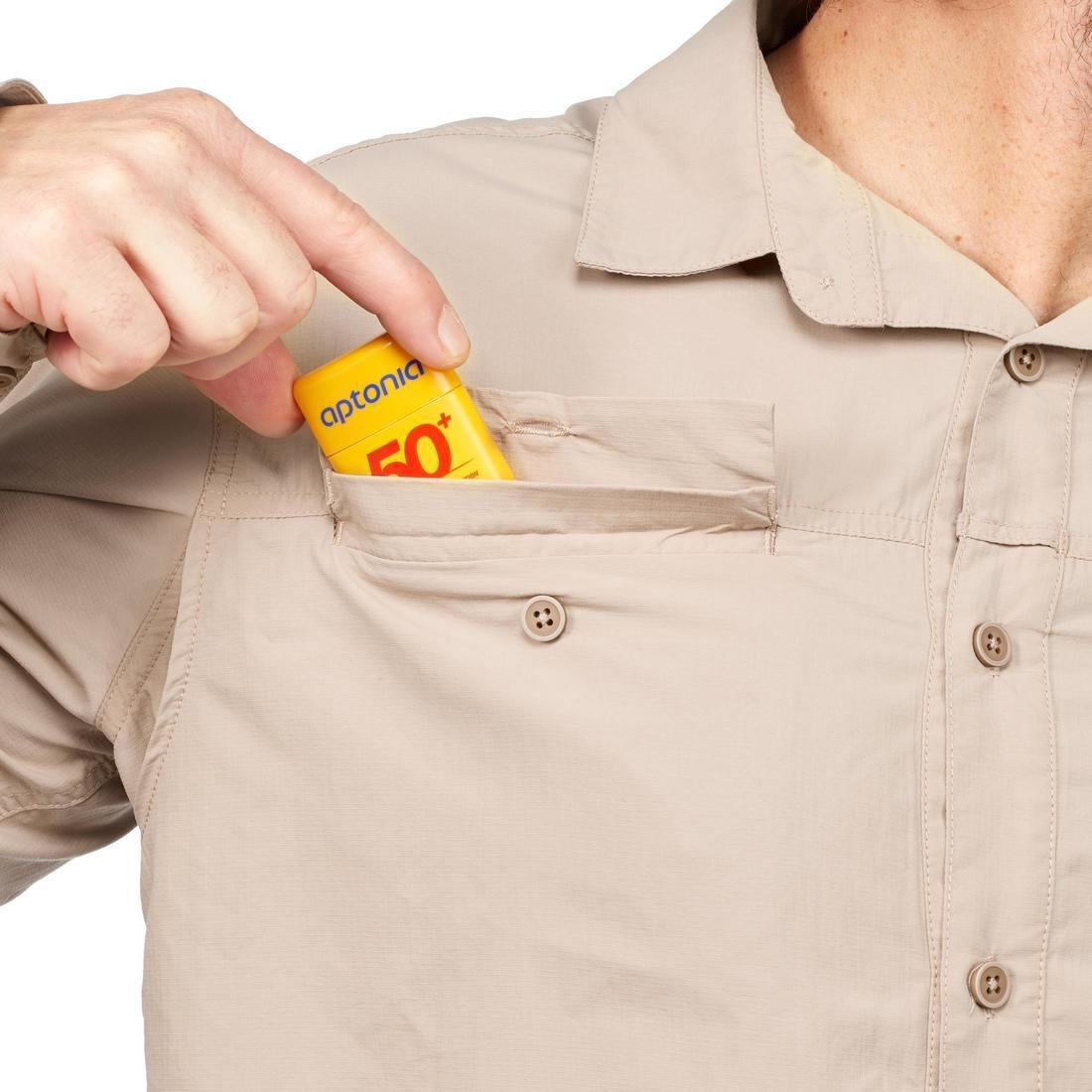 Men Long Sleeved Anti-UV Desert Trekking Shirt - Desert 500, Beige, No Color, large image number 12