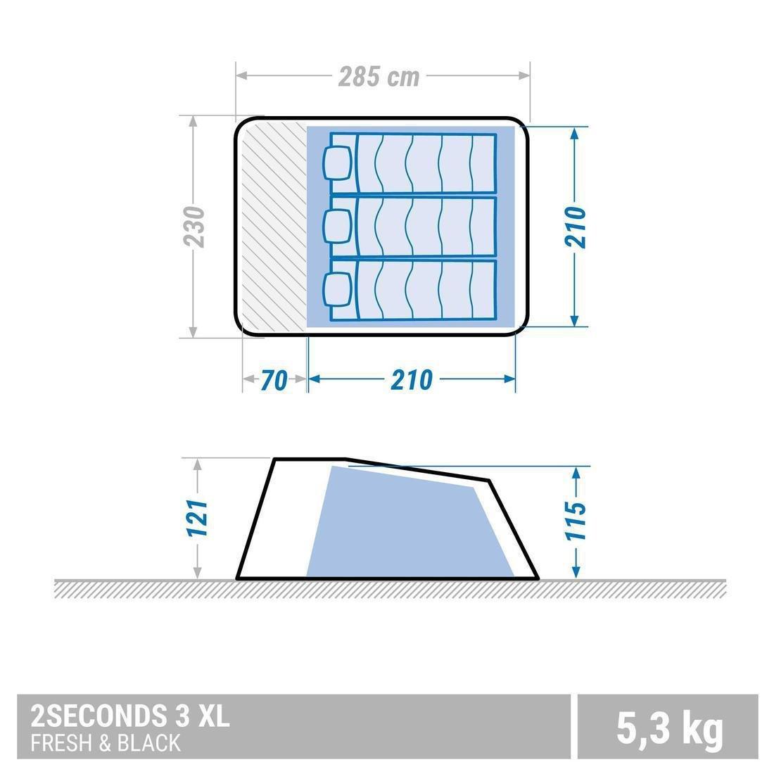 Camping Tent, 2 Seconds, Fresh And Black, 3 Person, White, No Color, large image number 1