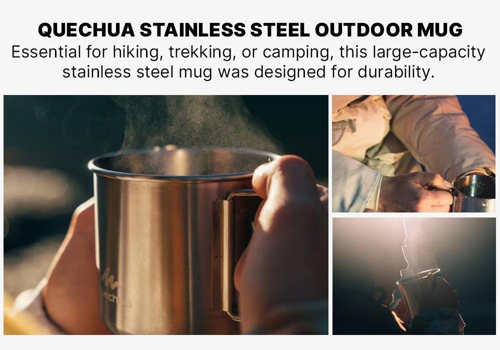 QUECHUA - Stainless Steel Outdoor Mug, Grey