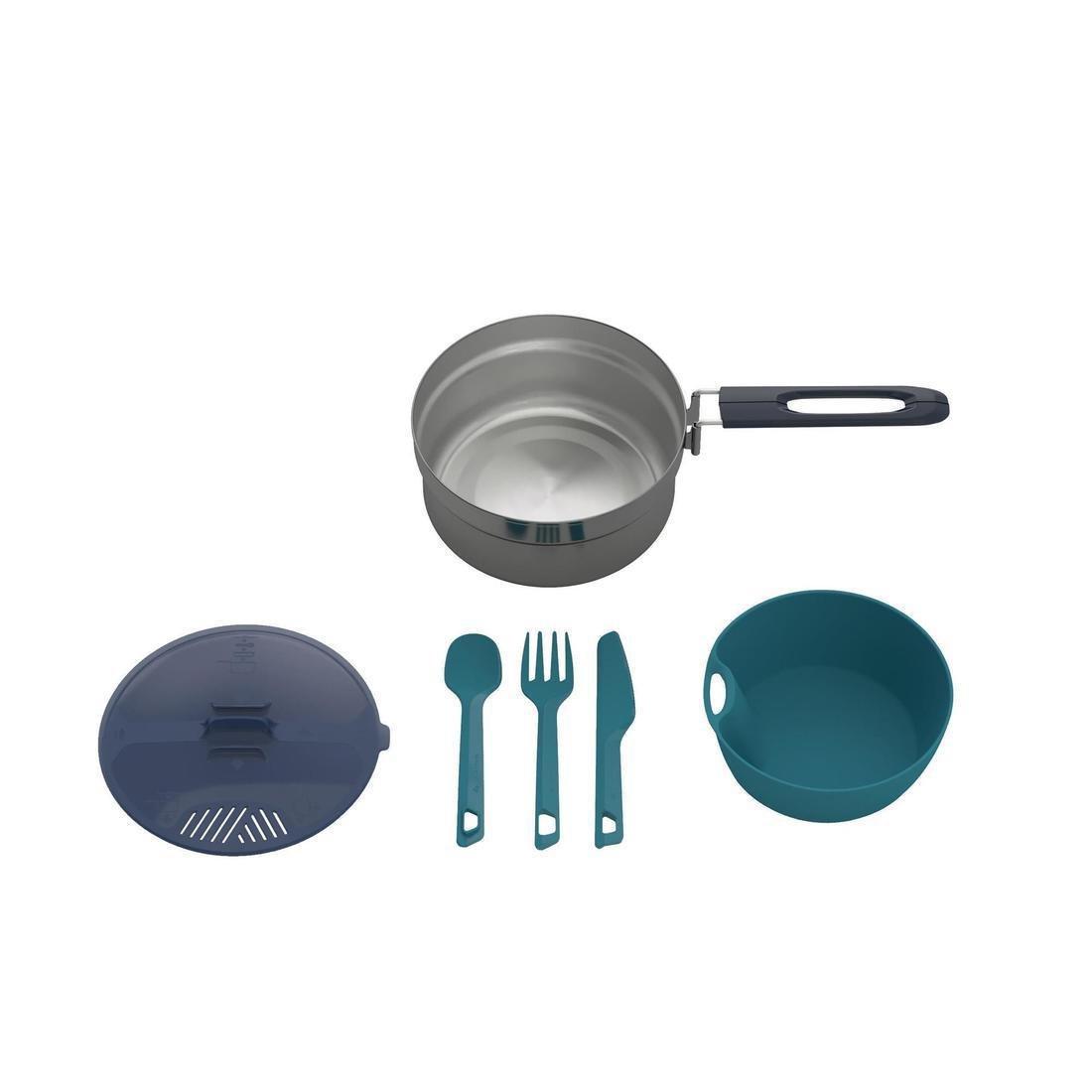 QUECHUA - Stainless Steel Camping Cook Set, Grey