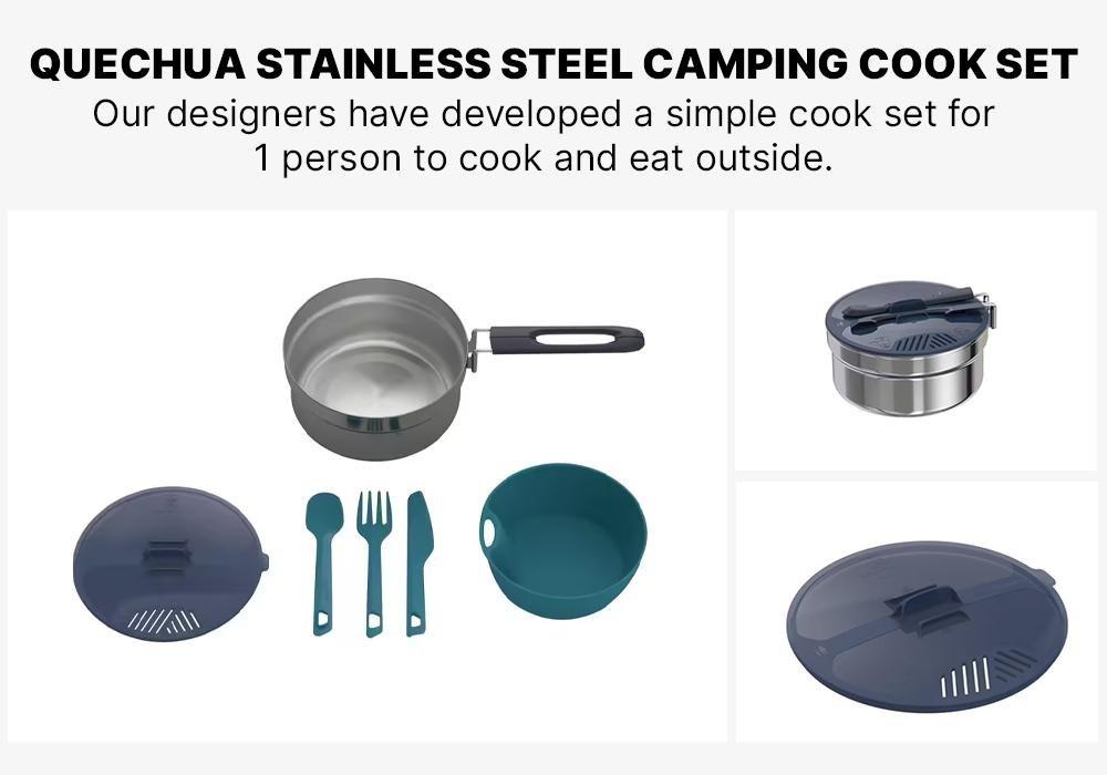 Stainless Steel Camping Cook Set, Grey, No Color, medium