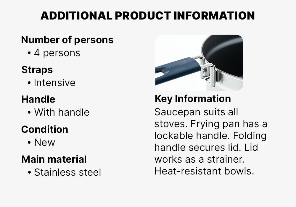 Stainless Steel Camping Cook Set, Grey, No Color, medium