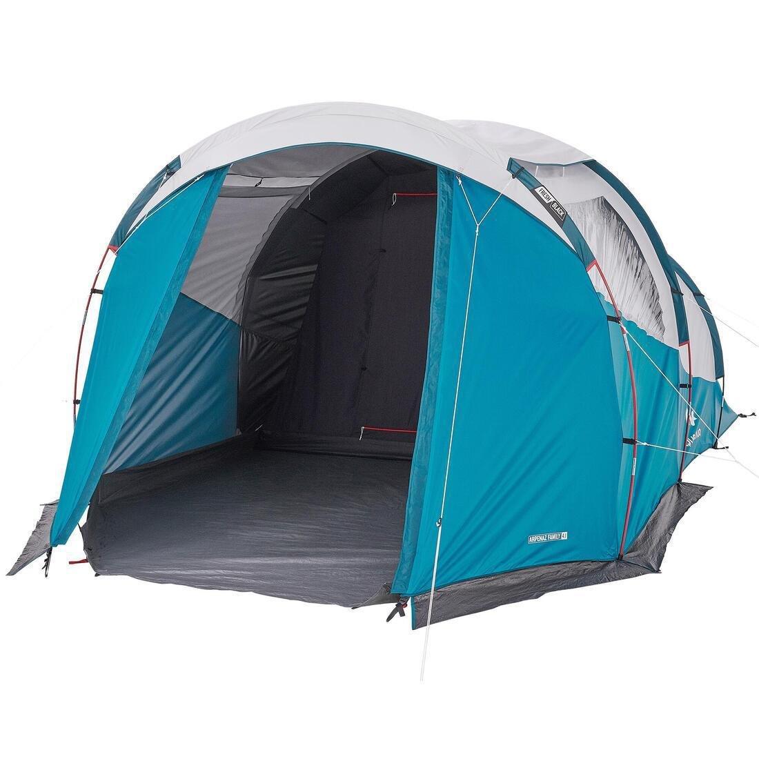 Camping Tent With Poles Arpenaz 4.1 Fresh And Black - 4 Persons 1 Bedroom, Blue, No Color, large image number 0