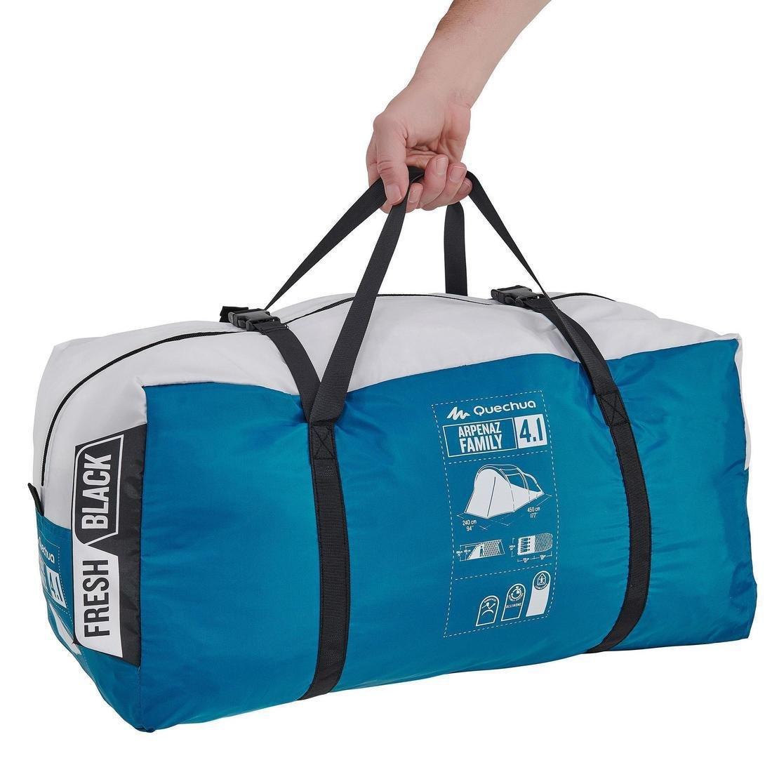 Camping Tent With Poles Arpenaz 4.1 Fresh And Black - 4 Persons 1 Bedroom, Blue, No Color, large image number 2