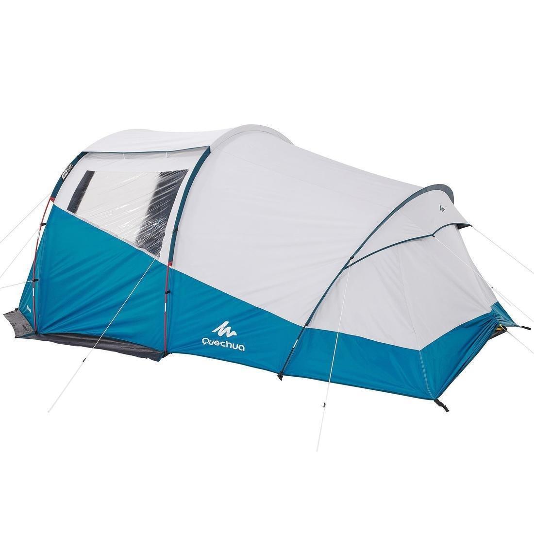 Camping Tent With Poles Arpenaz 4.1 Fresh And Black 4 Persons 1 Bedroom Blue QUECHUA