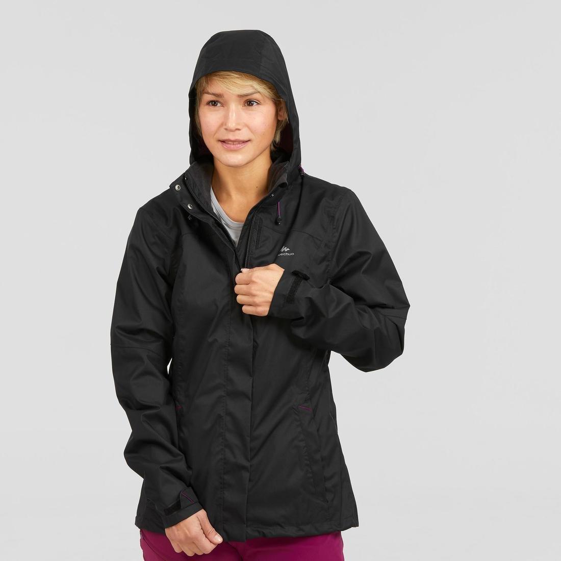 QUECHUA - Womens Waterproof Mountain Walking Jacket Mh100, Black