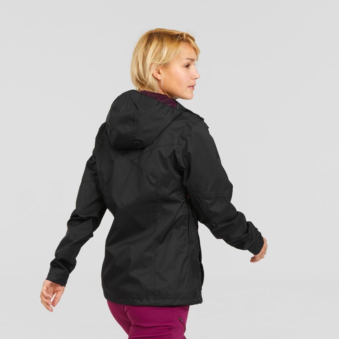 QUECHUA - Womens Waterproof Mountain Walking Jacket Mh100, Black