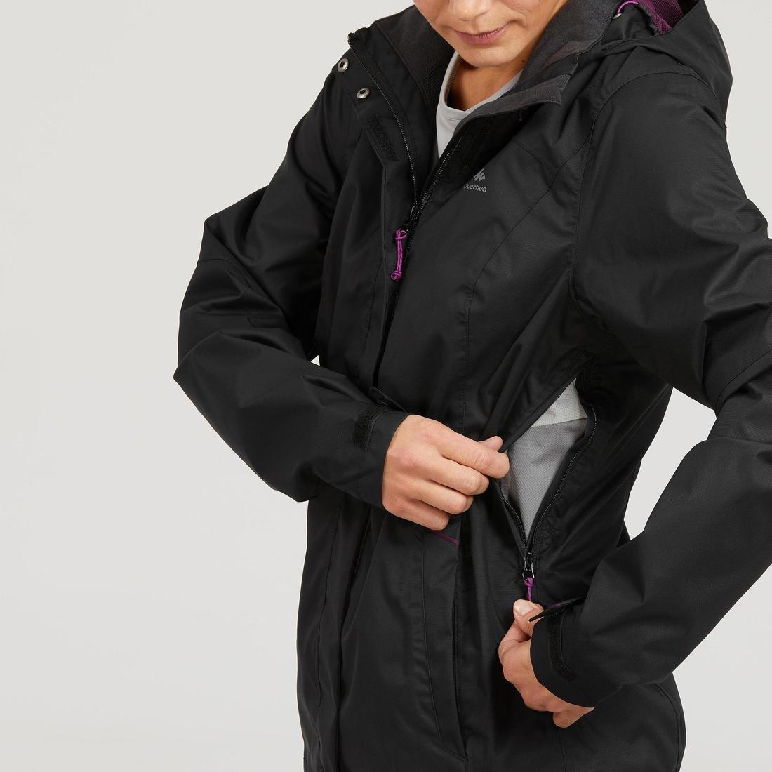 QUECHUA - Womens Waterproof Mountain Walking Jacket Mh100, Black