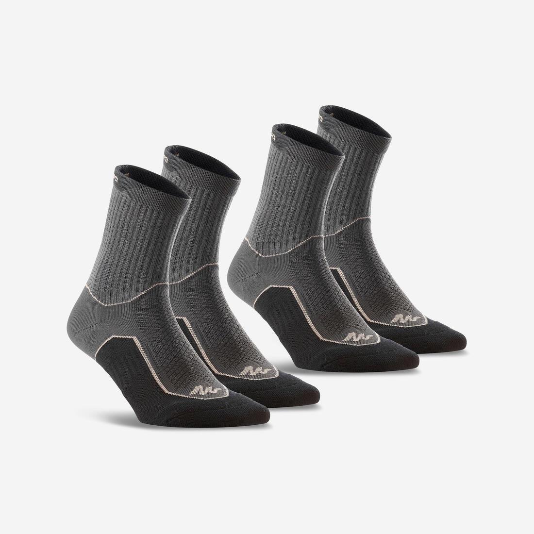 Arpenaz 100 2 Pairs Of Length Adult Hiking Socks, Black, , large