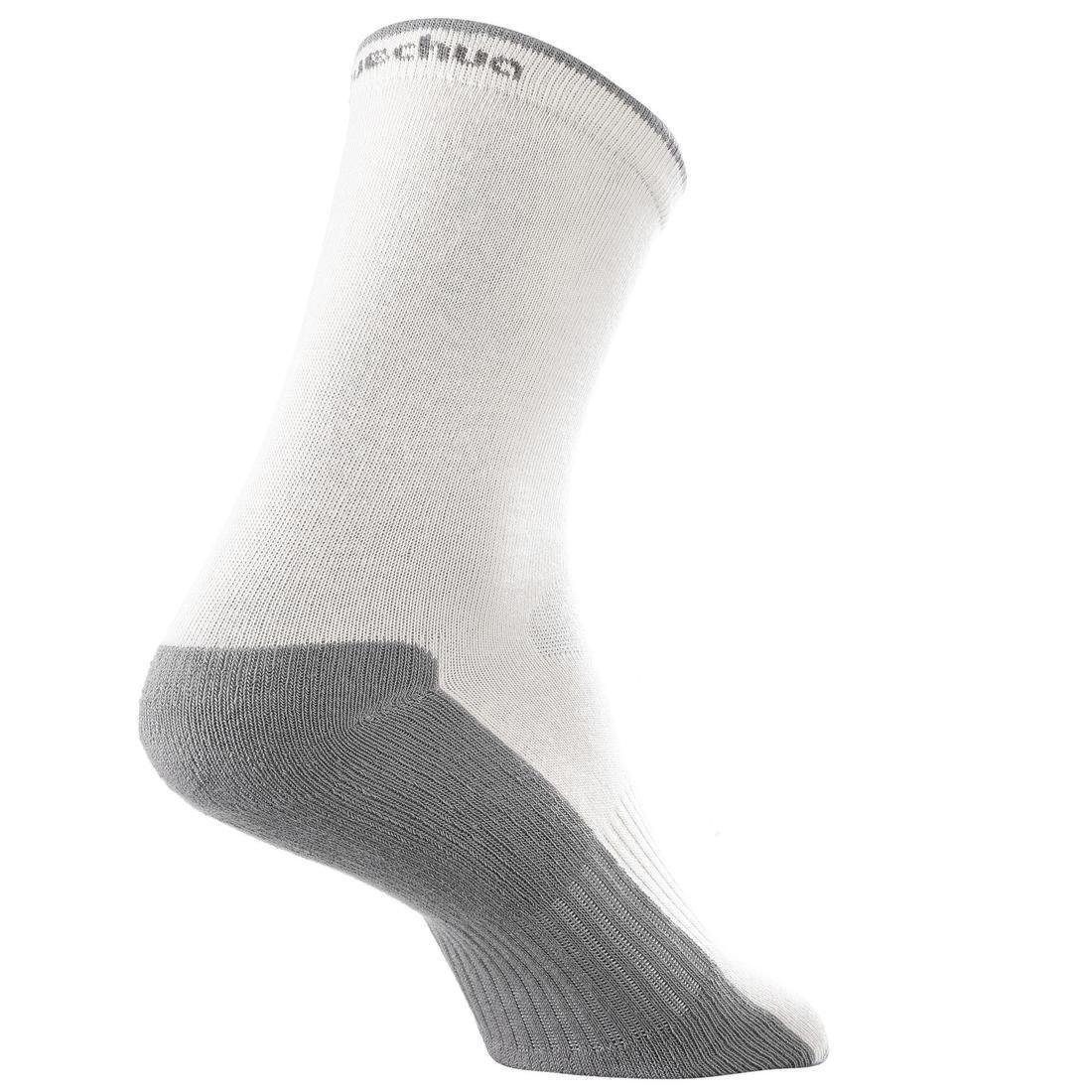 QUECHUA - Kids High-Top Walking Socks, 2 Pack, Grey