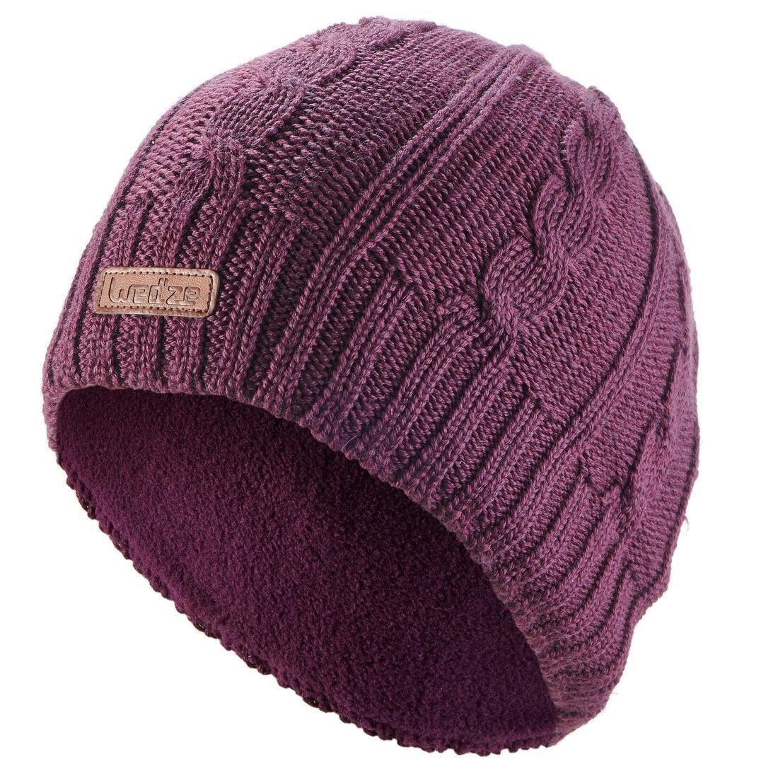 WEDZE - Cable Stitch Adult Ski Hat Plum, Grey