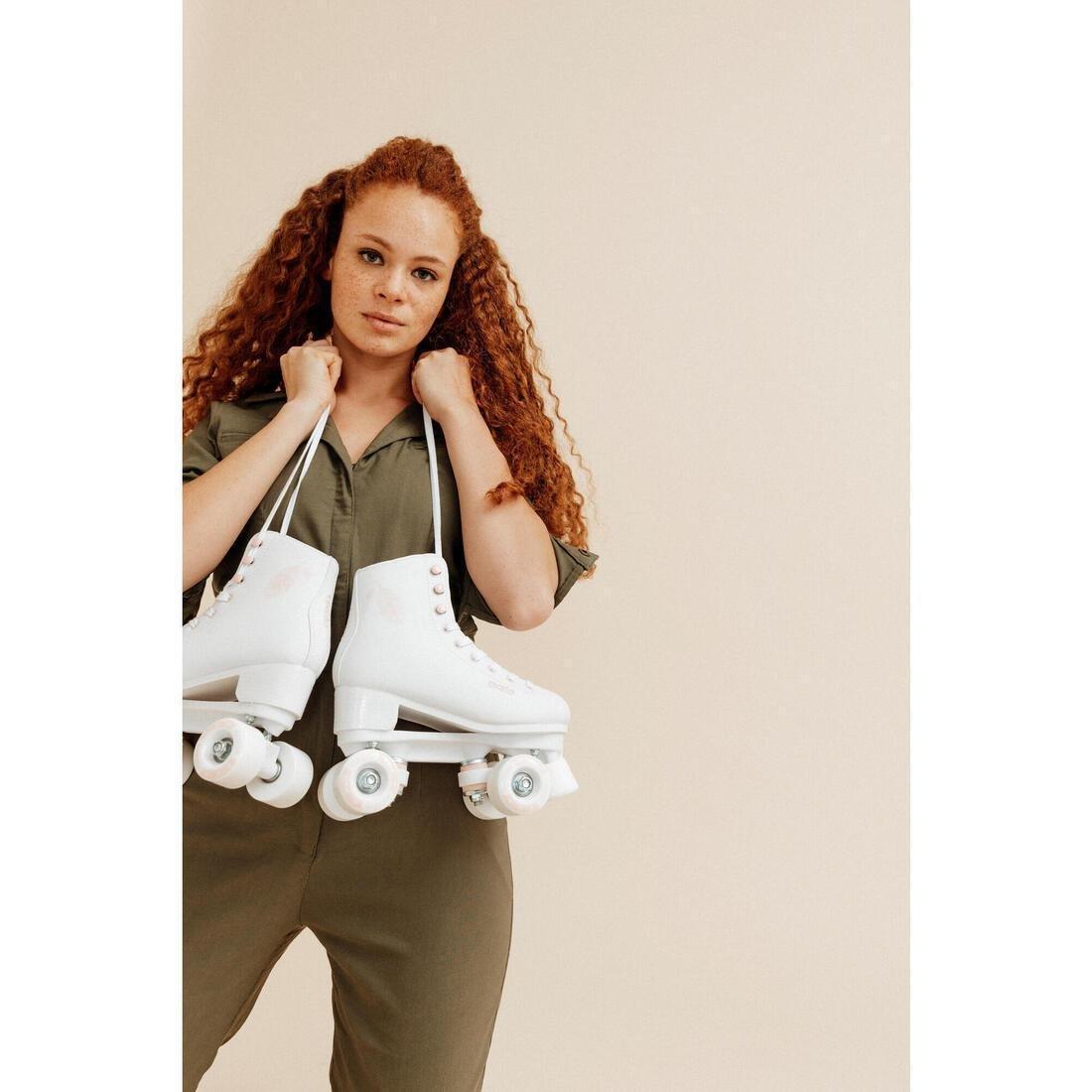 Unisex Artistic Roller Skating Quad Skates - 100, White, No Color, medium