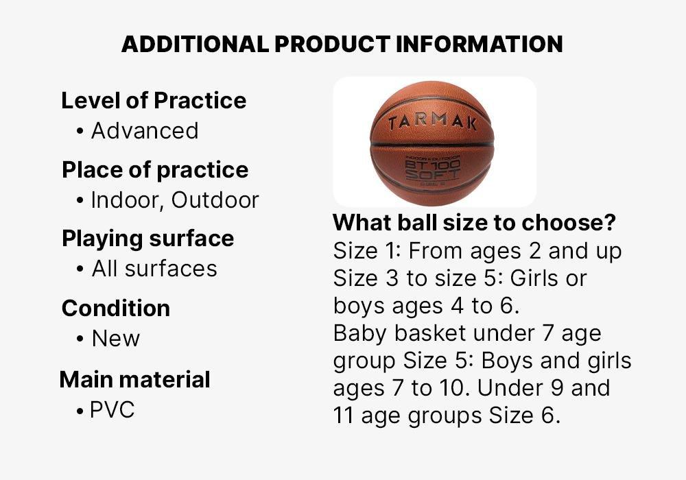 Kids / Women Basketball - BT100 6, Orange, No Color, large image number 12