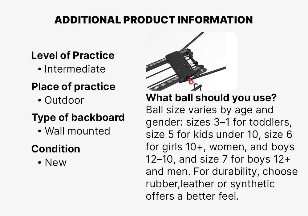 Basketball Wall Attachment Compatible With SB100, SB700, 3 playing heights, Black, No Color, medium