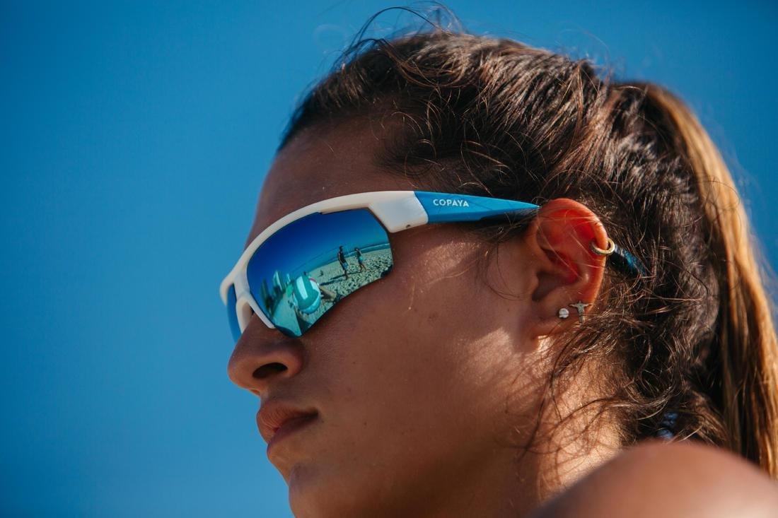 Polarised Beach Sports Sunglasses, White/Blue, Cyan, No Color, large image number 7