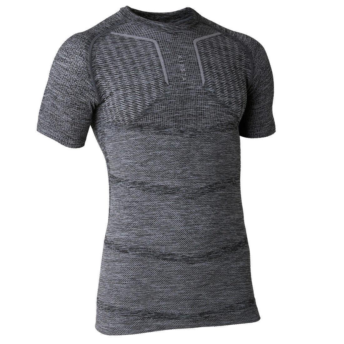 Men Short-Sleeved Thermal Base Layer Top Keep Dry - 500, Black, No Color, medium