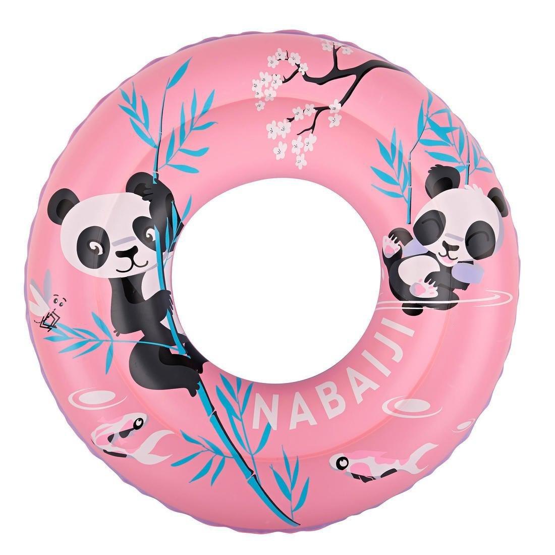 FLUO NEON GREEN Swimming inflatable 51 cm pool ring for kids aged 3-6 PANDAS print, No Color, large image number 1
