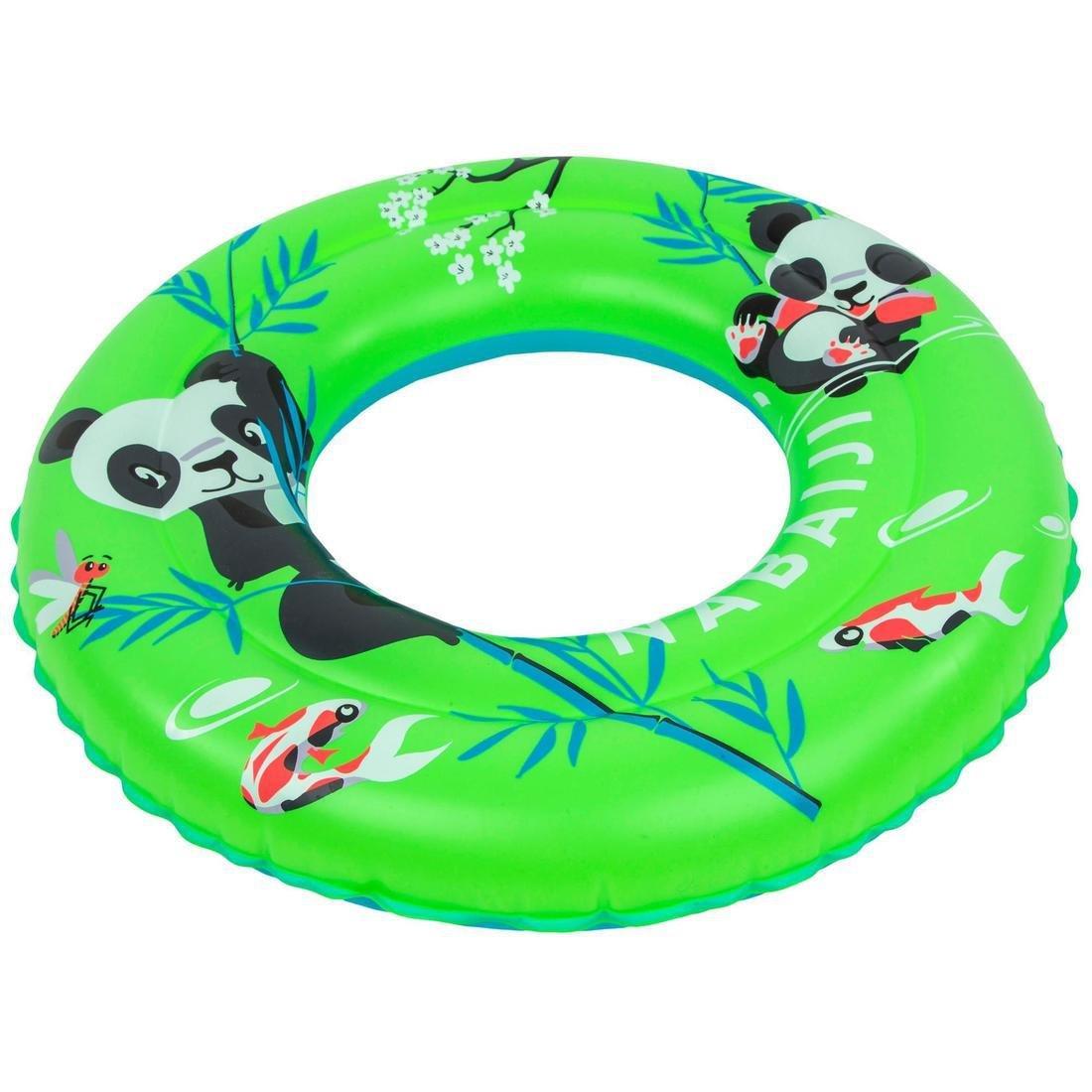 FLUO NEON GREEN Swimming inflatable 51 cm pool ring for kids aged 3-6 PANDAS print, No Color, large image number 5