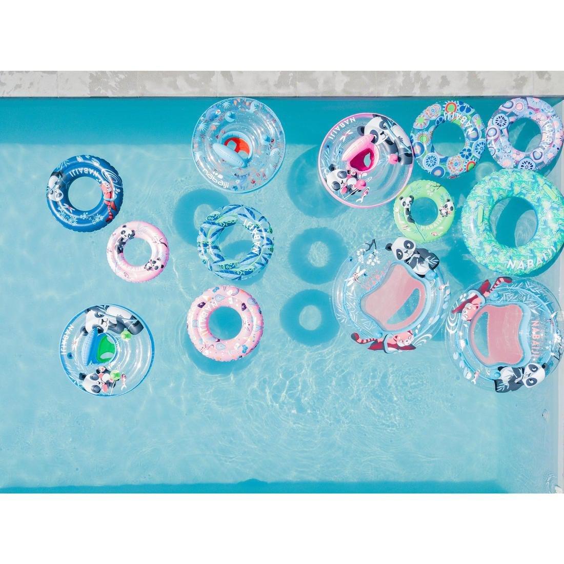 FLUO NEON GREEN Swimming inflatable 51 cm pool ring for kids aged 3-6 PANDAS print, No Color, large image number 6