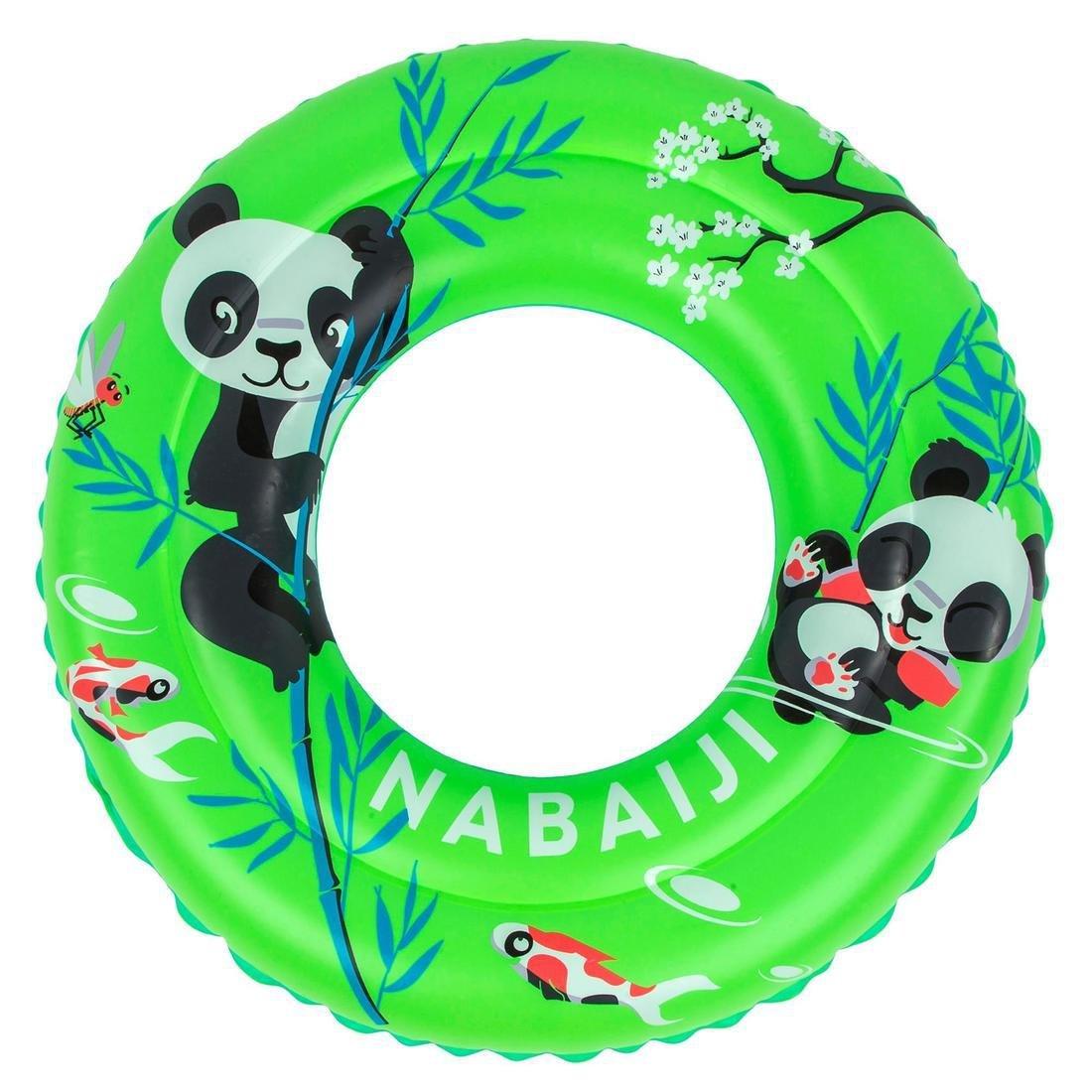 FLUO NEON GREEN Swimming inflatable 51 cm pool ring for kids aged 3-6 PANDAS print, No Color, large image number 7