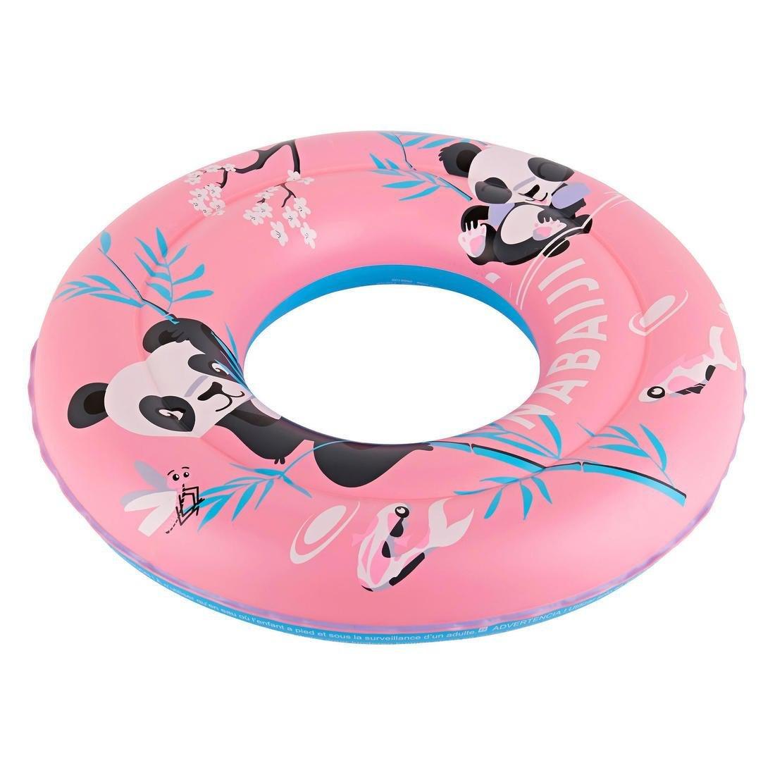 FLUO NEON GREEN Swimming inflatable 51 cm pool ring for kids aged 3-6 PANDAS print, No Color, large image number 9