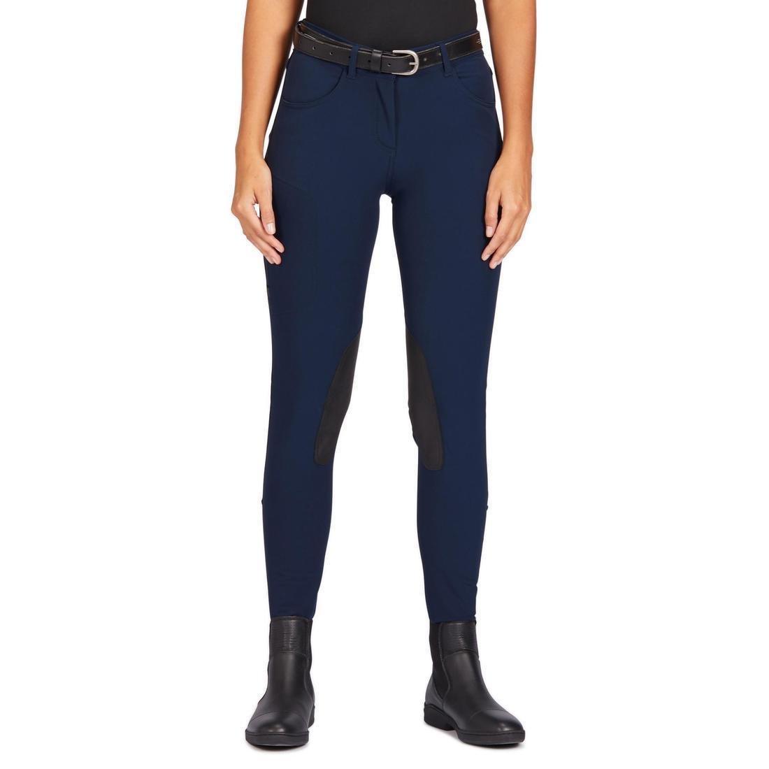 500 Women's Horse Riding Jodhpurs With Grippy Patches, Asphalt Blue, , large image number 2