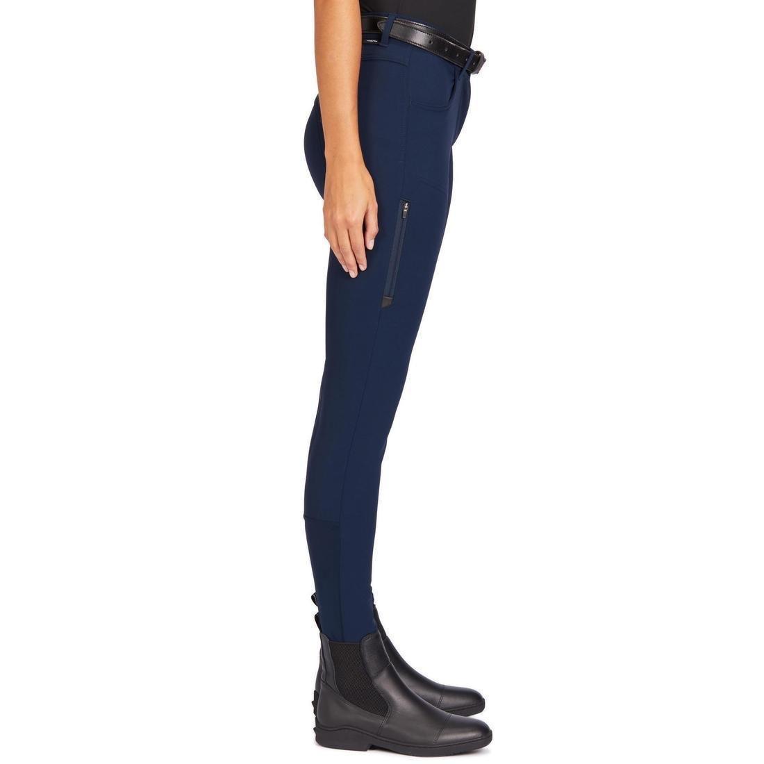 500 Women's Horse Riding Jodhpurs With Grippy Patches, Asphalt Blue, , large image number 3