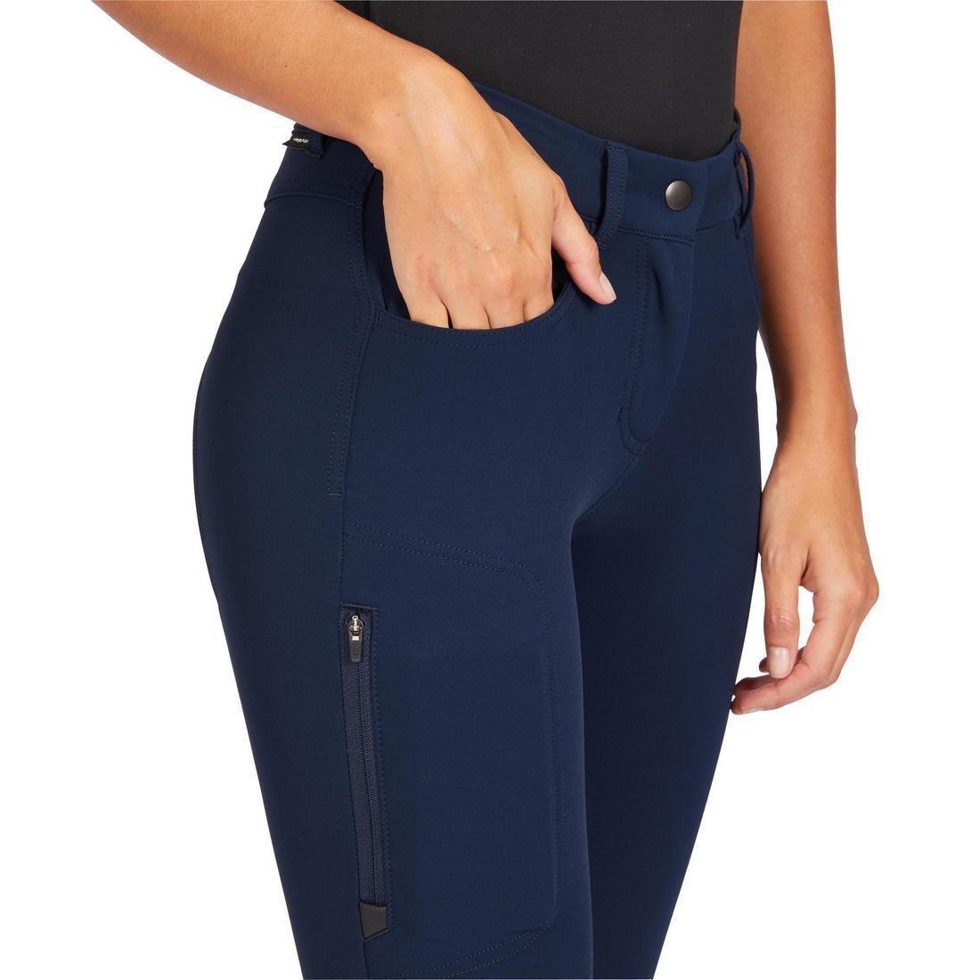 500 Women's Horse Riding Jodhpurs With Grippy Patches, Asphalt Blue, , large image number 7