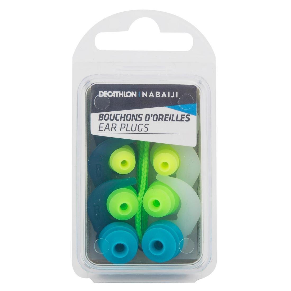 NABAIJI - Set Of Swimming Earplugs Silicone Cone Shape, Fluo Green