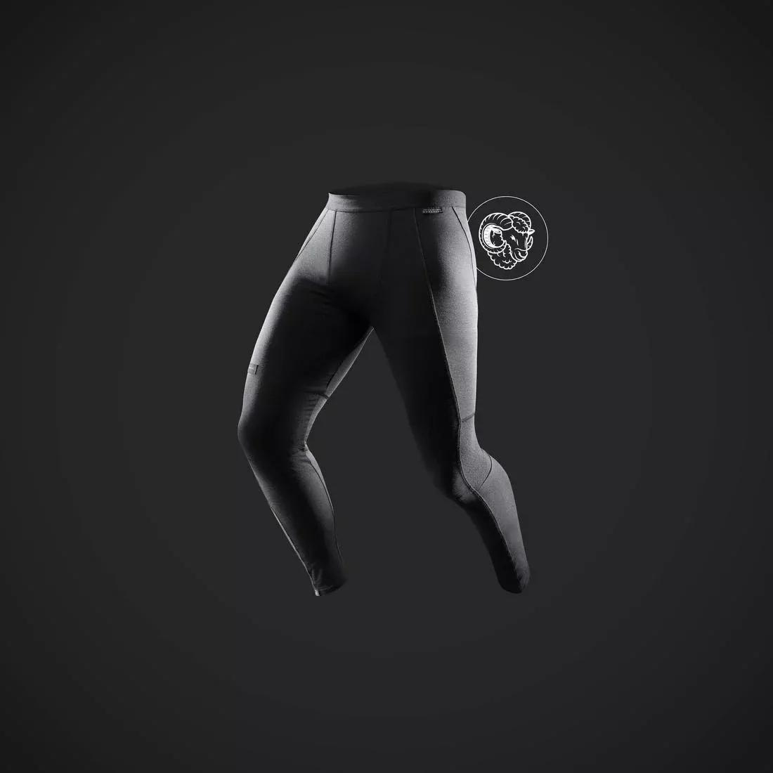 Men Mountain Trekking Merino Wool Base Layer Tights / Leggings - Mt500, Black, , large image number 1