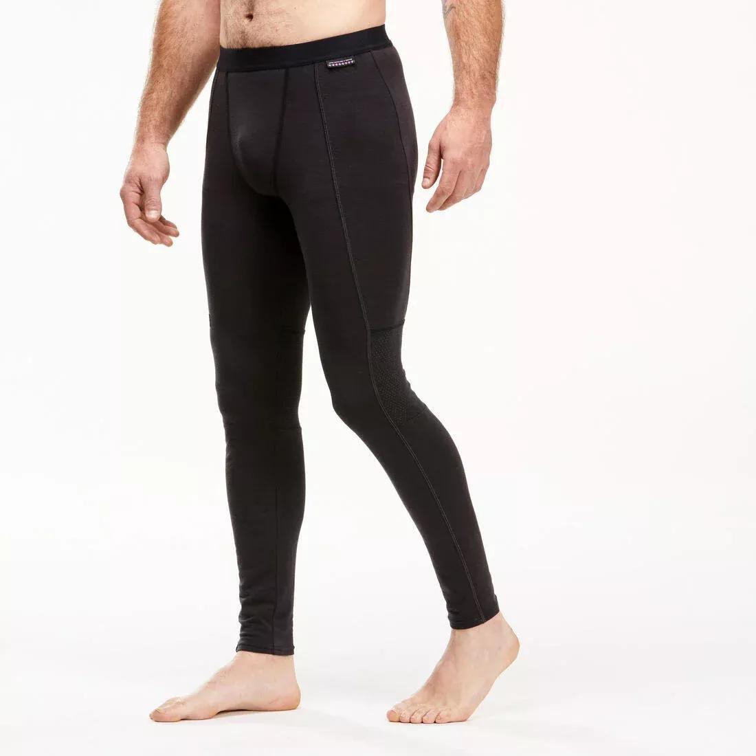 Men Mountain Trekking Merino Wool Base Layer Tights / Leggings - Mt500, Black, , large image number 2