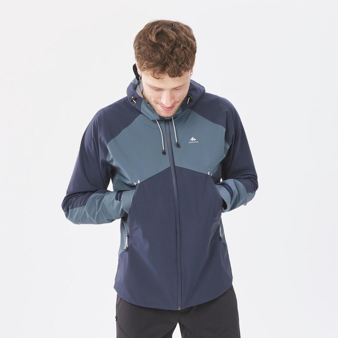 Men Hiking Lightweight Waterproof Jacket Mh500, Blue, No Color, large image number 3