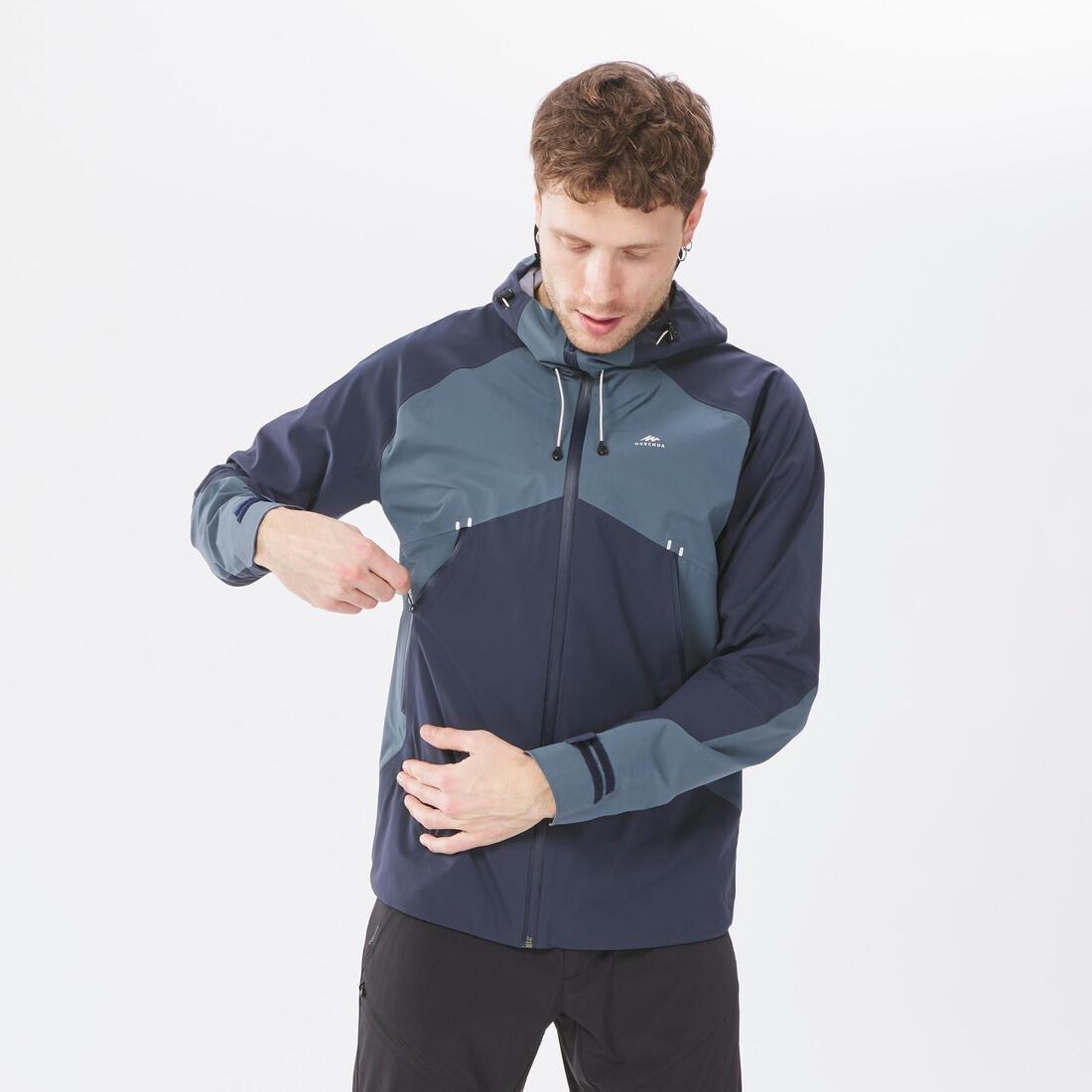 Men Hiking Lightweight Waterproof Jacket Mh500, Blue, No Color, large image number 7