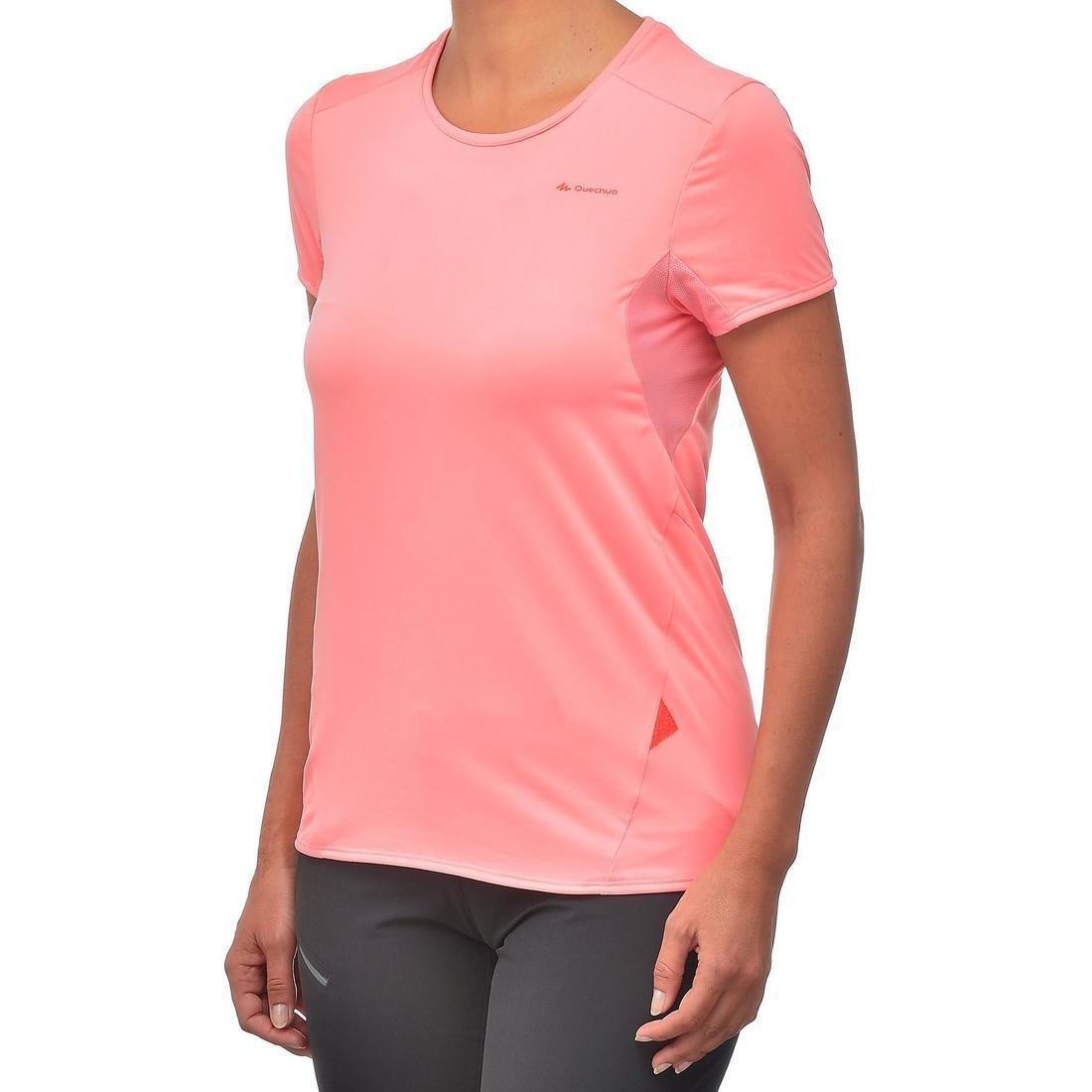 Women's Mountain Walking Short-Sleeved T-Shirt MH100 - Lychee, Mauve, No Color, large image number 4