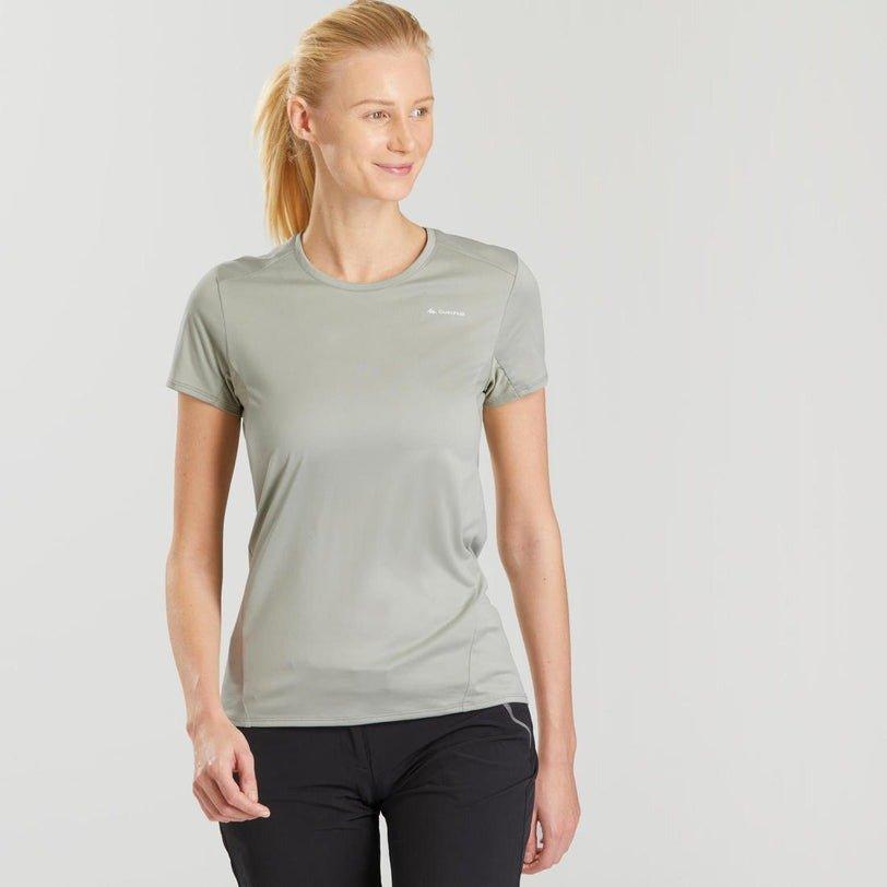 QUECHUA - Women's Short-Sleeved Walking T-Shirt, Sage Green