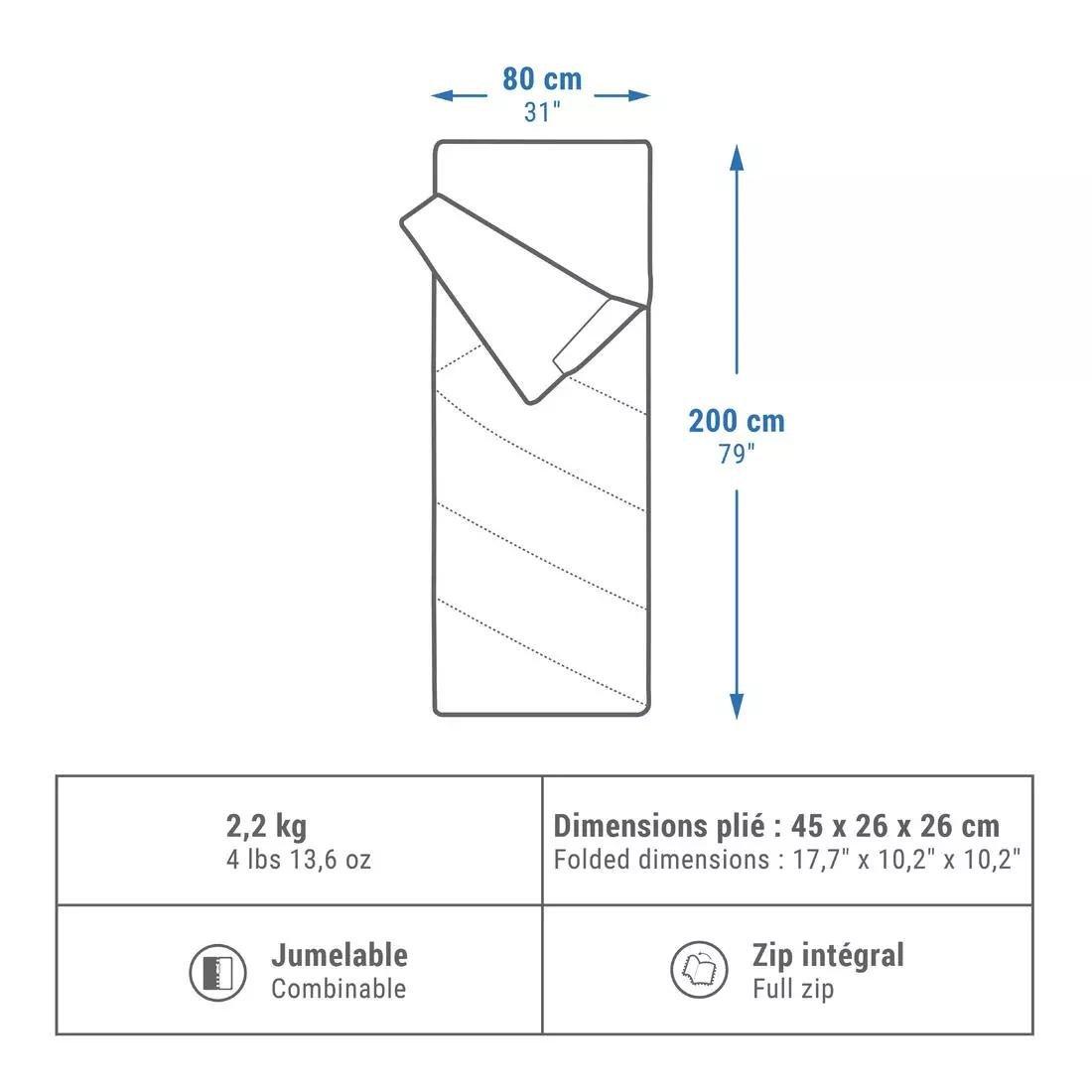 Cotton Camping Sleeping Bag Arpenaz 10C Cotton, Beige, No Color, large image number 2