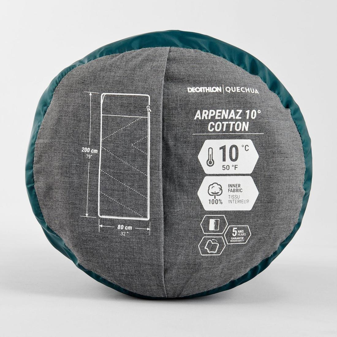 Cotton Camping Sleeping Bag Arpenaz 10C Cotton, Beige, No Color, large image number 4