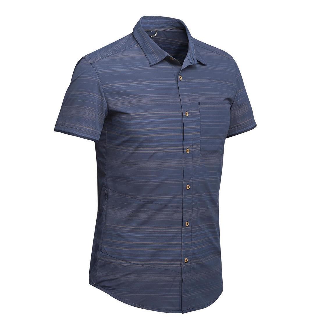 Men Short Sleeved Travel Shirt, Striped Blue, , large image number 0