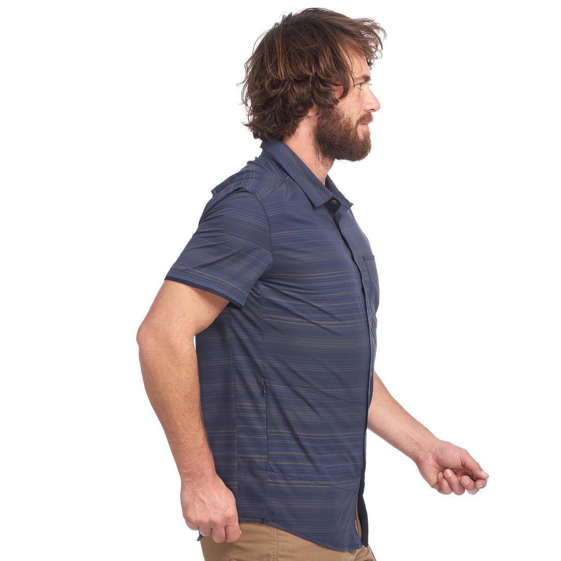 Men Short Sleeved Travel Shirt, Striped Blue, , large image number 1